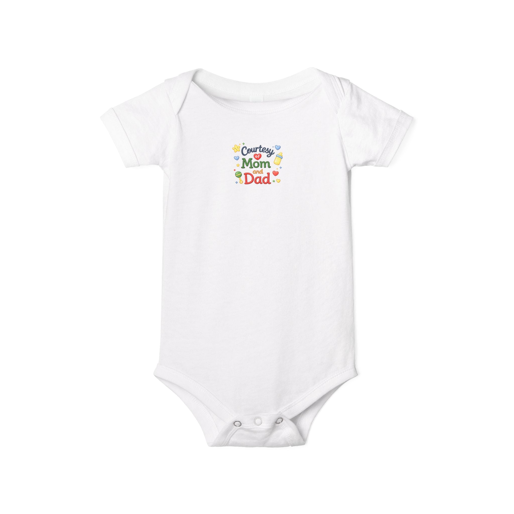 Courtesy of Mom and Dad Baby Onesie Cute Baby Shower Gift Infant Outfit for Boys or Girls Baby Announcement Outfit 7 colors