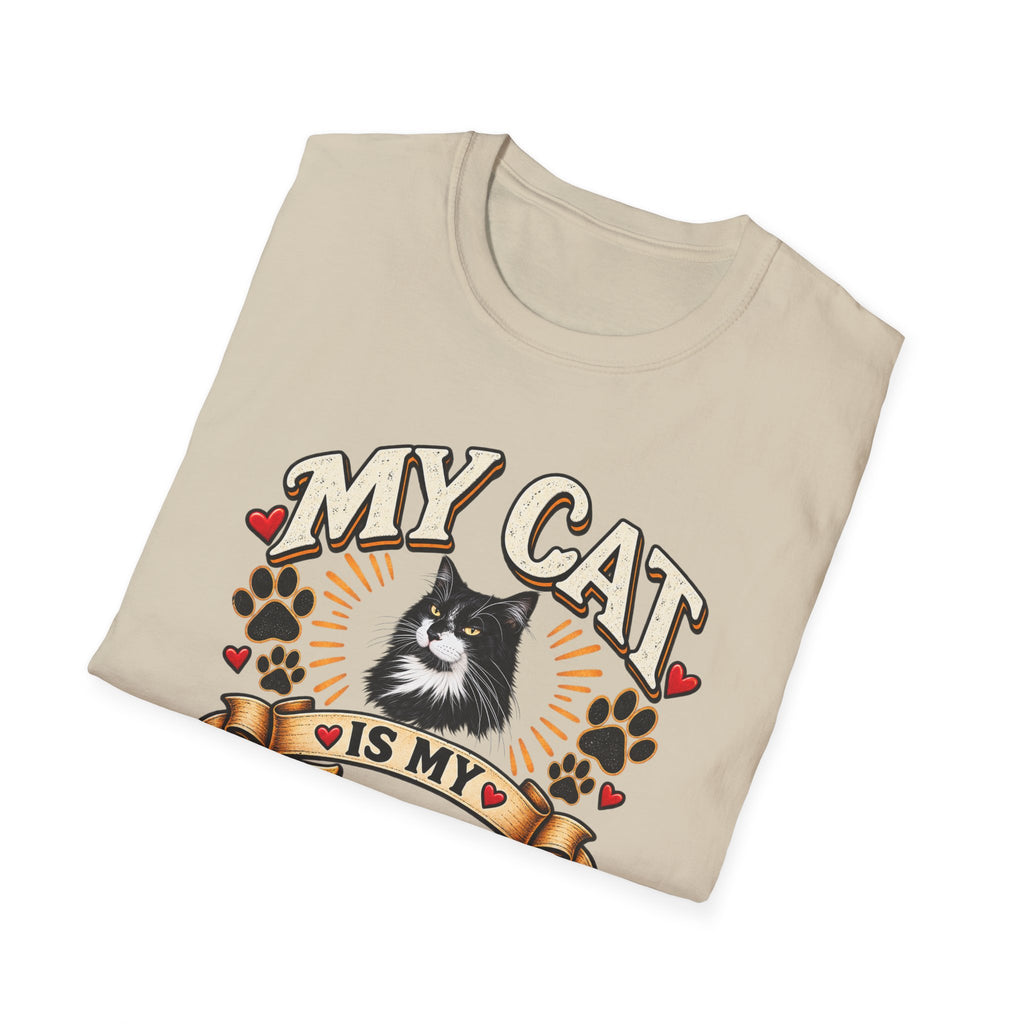 SatsandStripes.com My Cat Is My Favorite Person Personalized Softstyle® T-Shirt – Custom Pet Photo Cat Lover Shirt Sand Folded