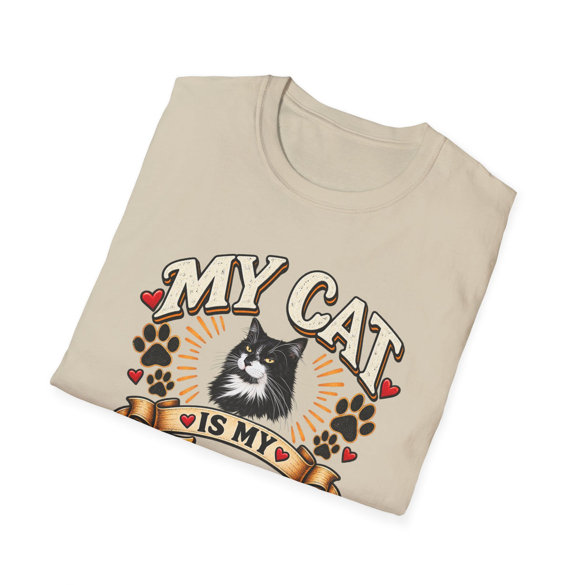 SatsandStripes.com My Cat Is My Favorite Person Personalized Softstyle® T-Shirt – Custom Pet Photo Cat Lover Shirt Sand Folded