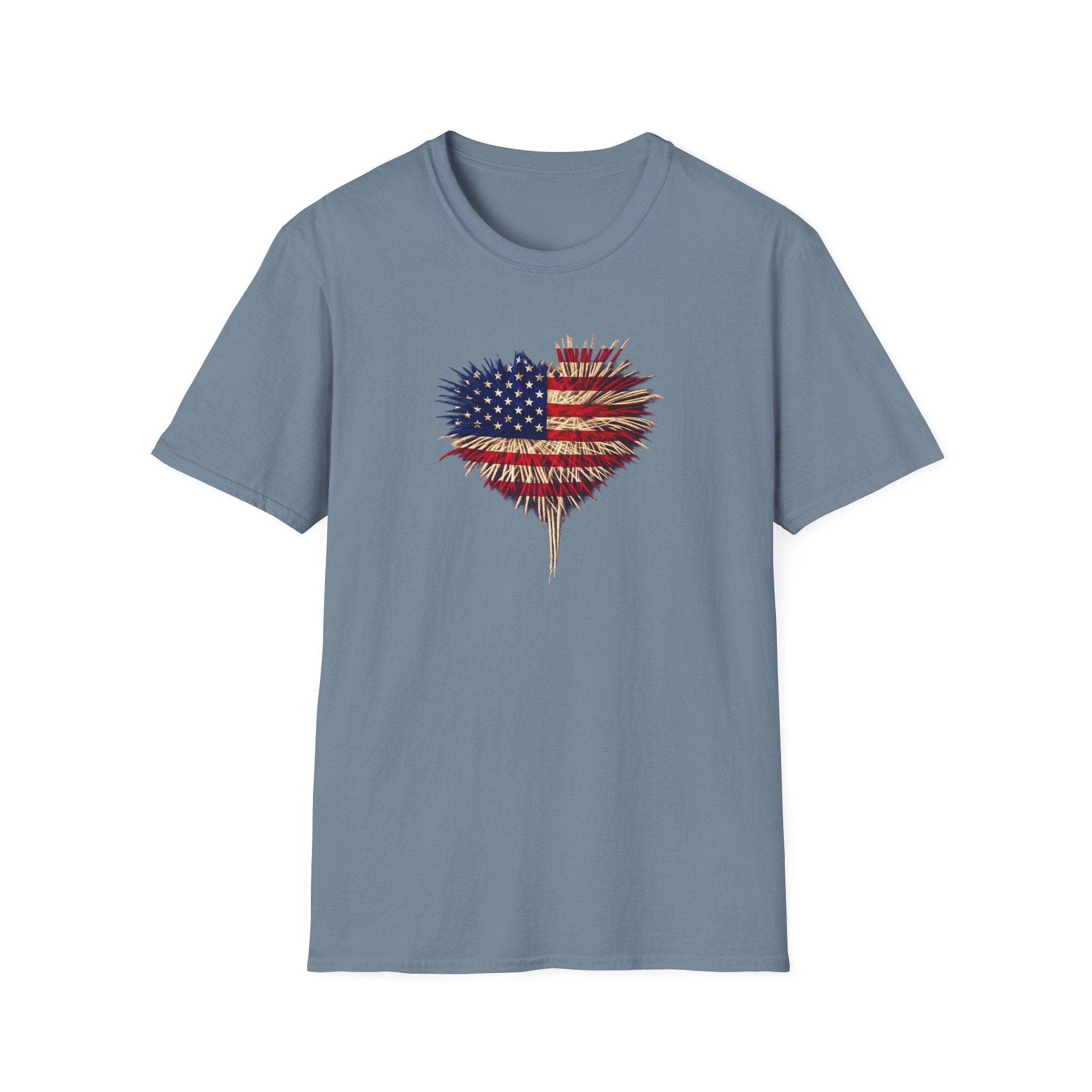 Amerikanische Flagge Feuerwerk Herz T-Shirt Patriotisches 4. Juli Shirt USA Unabhängigkeitstag Tee 7 Farben 100% Baumwolle