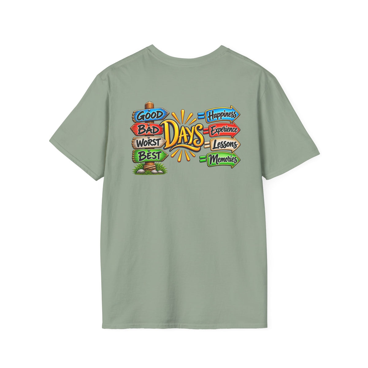 SatsandStripes.com Positive Vibes All Day Softstyle® T-Shirt – Good Days, Life Lessons & Memories Graphic Tee Sage