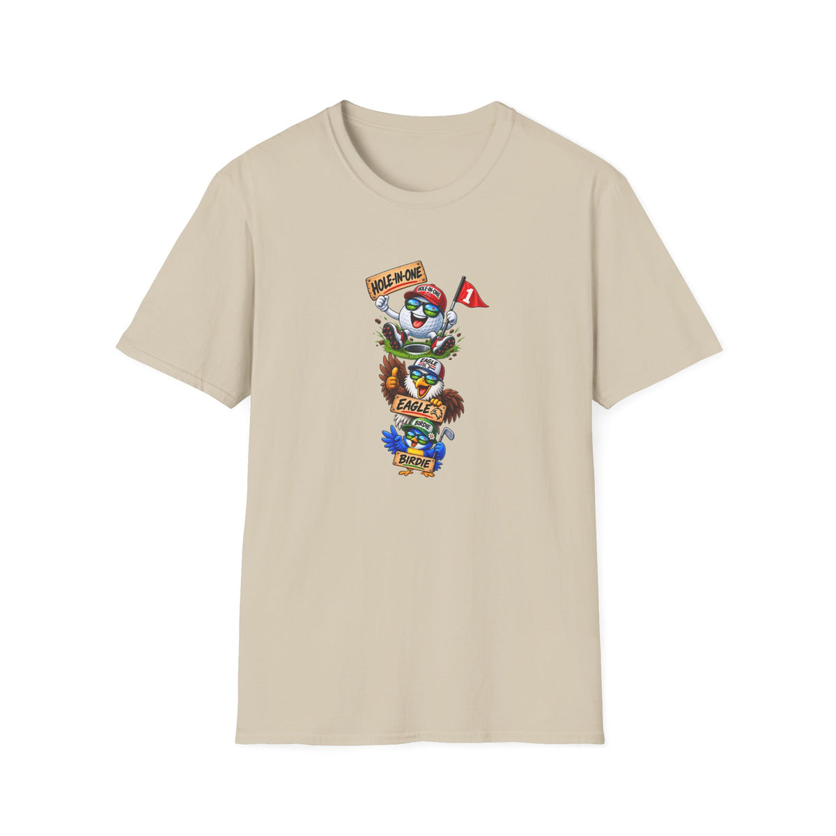 SatsandStripes.com Hole-In-One, Eagle & Birdie Funny Golf T-Shirt – Golfer Graphic Tee Sand