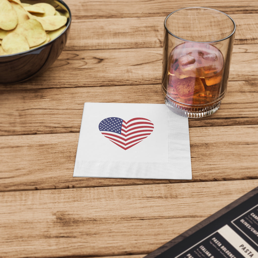 American Flag Heart Napkins Patriotic Party Napkins for 4th of July Memorial Day USA Celebrations (50 or 100 Count) 2 sizes