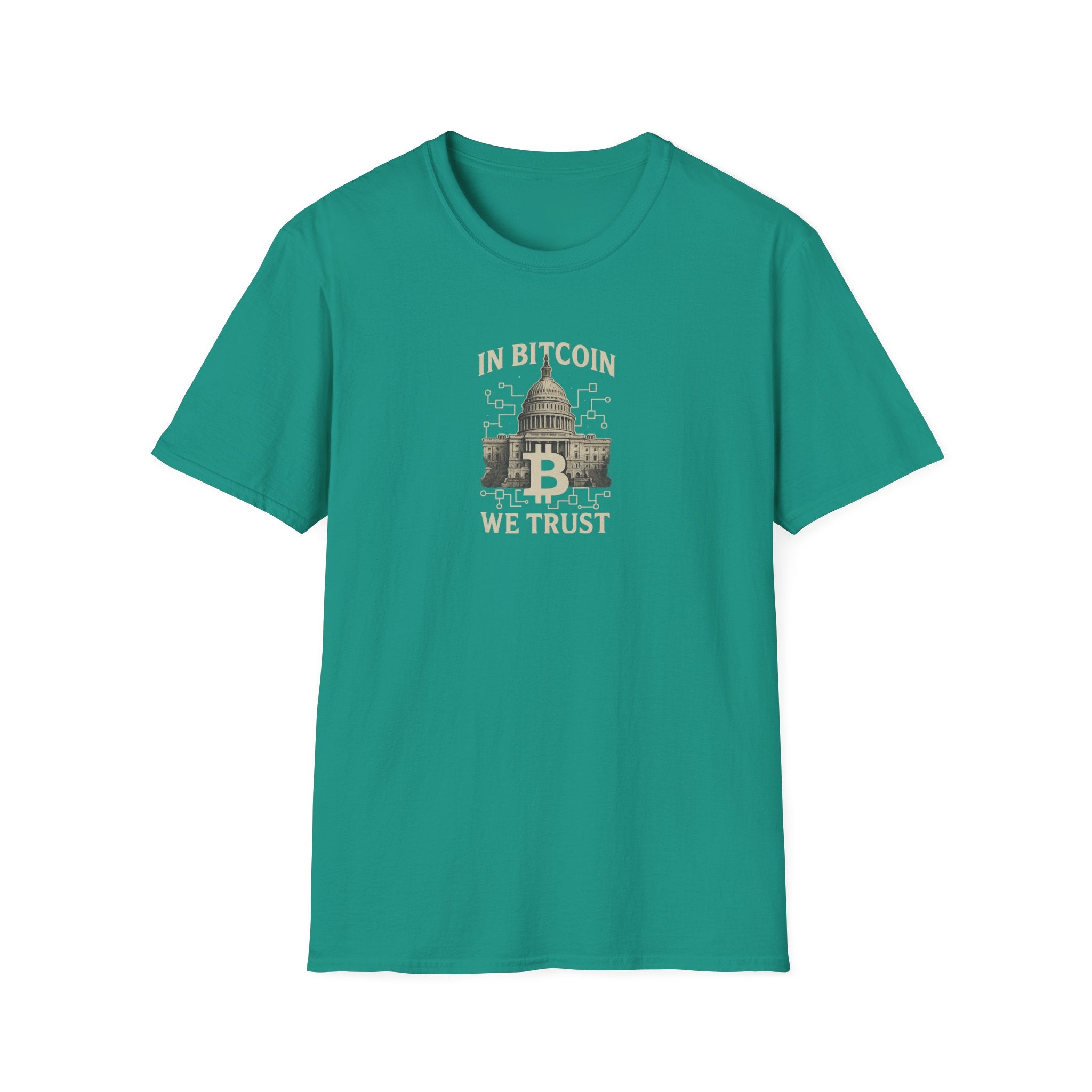 Sats and Stripes In Bitcoin We Trust Political Crypto T-Shirt Capitol Building & Blockchain Graphic Tee Teal