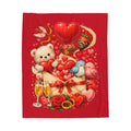 Valentine Love Blanket Throw Teddy Bear Hearts Roses & Champagne Cozy Velveteen Blanket Gift 50" x 60"