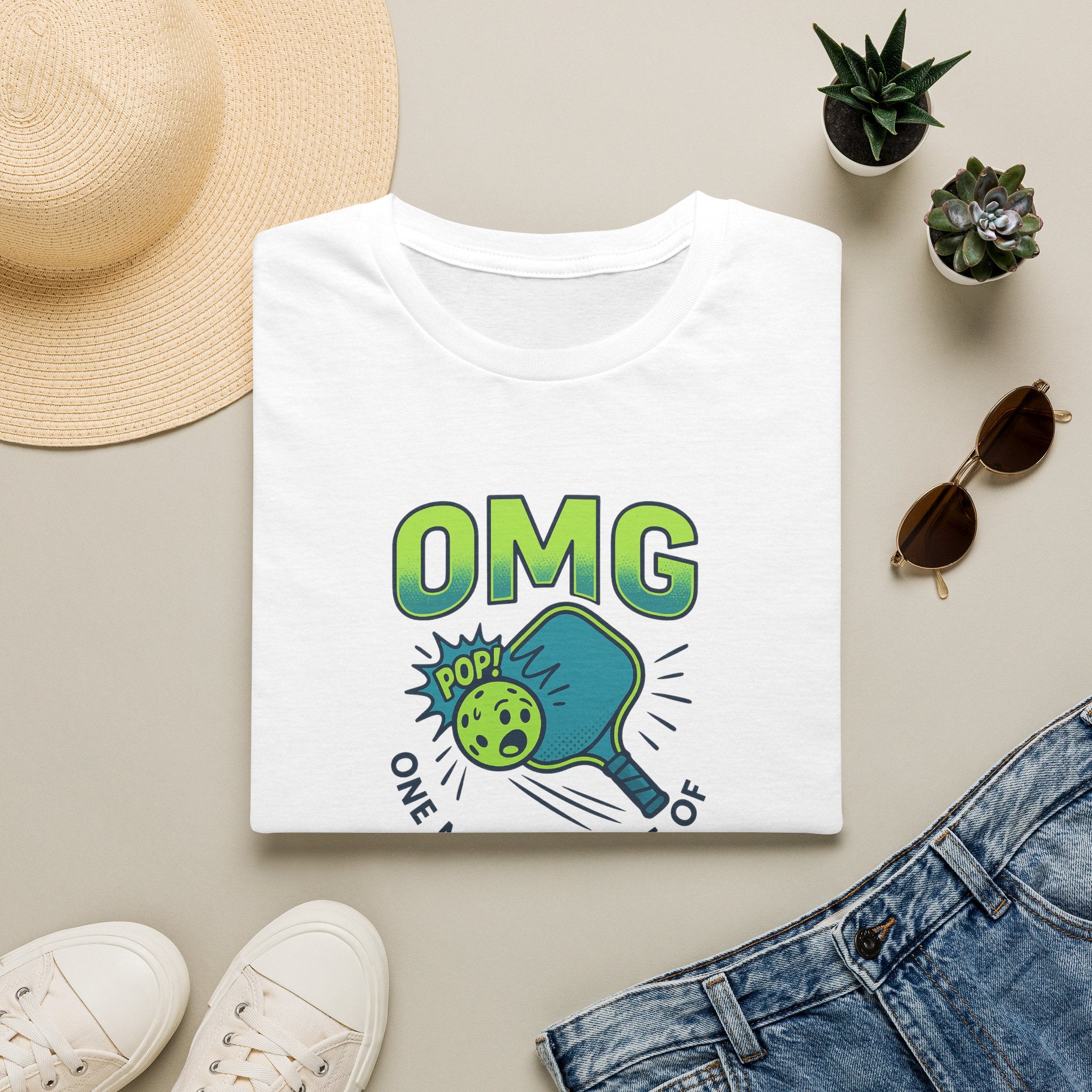 Sats and Stripes OMG One More Game of Pickleball Tee T-Shirt White Folded