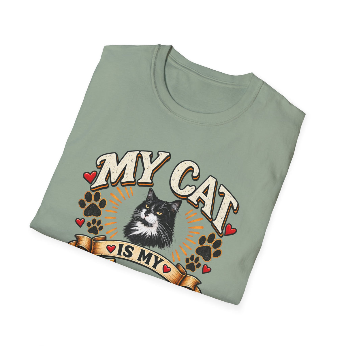 SatsandStripes.com My Cat Is My Favorite Person Personalized Softstyle® T-Shirt – Custom Pet Photo Cat Lover Shirt Sage Folded