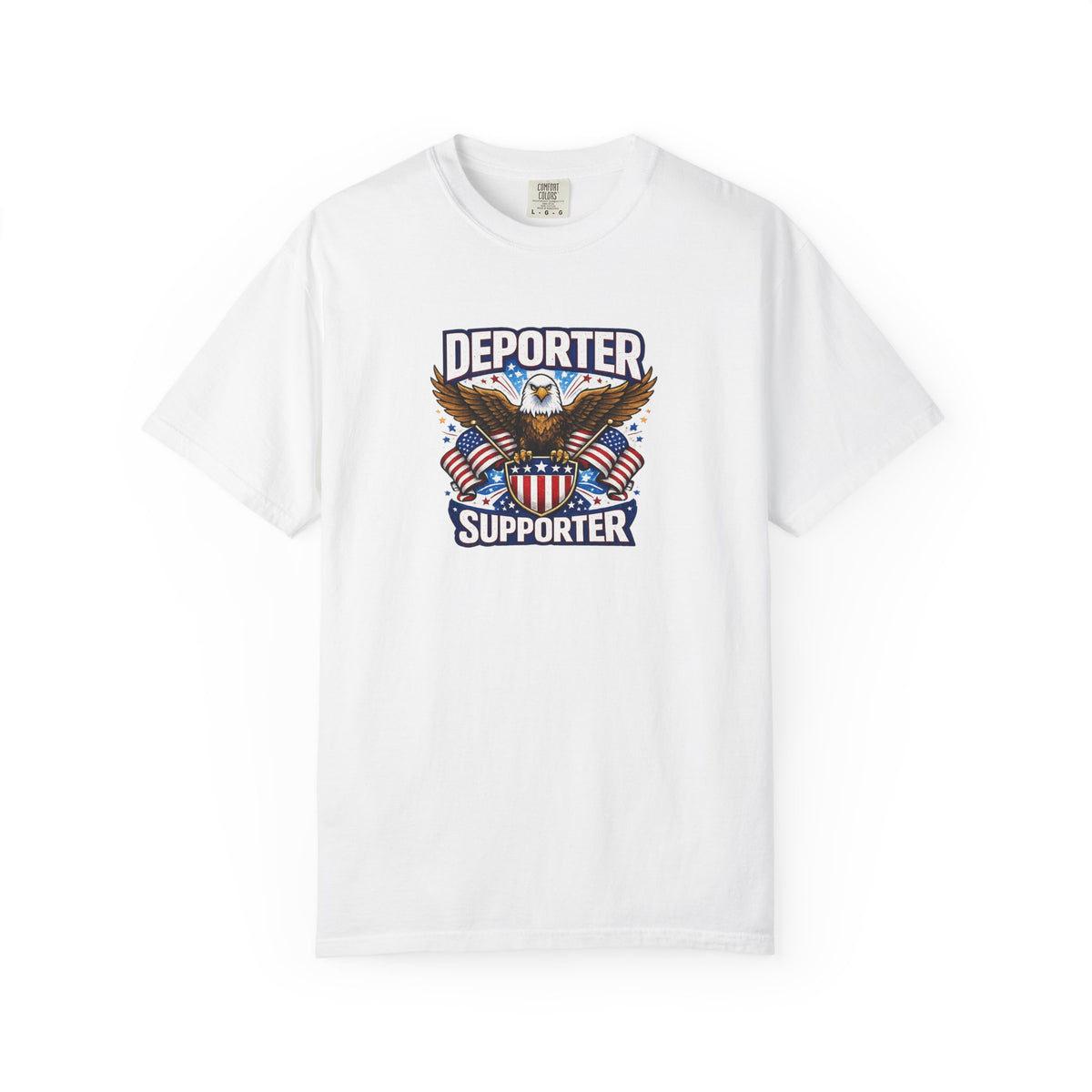 SatsandStripes.com Deporter Supporter Patriotic T-Shirt America First Eagle Tee Pro Border Apparel Gift for Patriots White