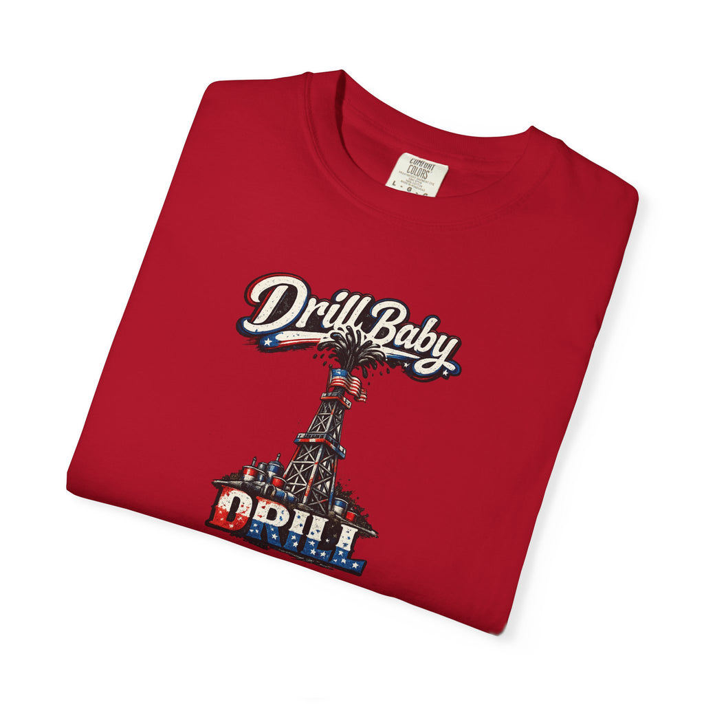 Sats and Stripes Drill Baby Drill Patriotic Oilfield T-Shirt MAGA Energy Independence Shirt Pro Oil & Gas USA Graphic Tee Red Folded