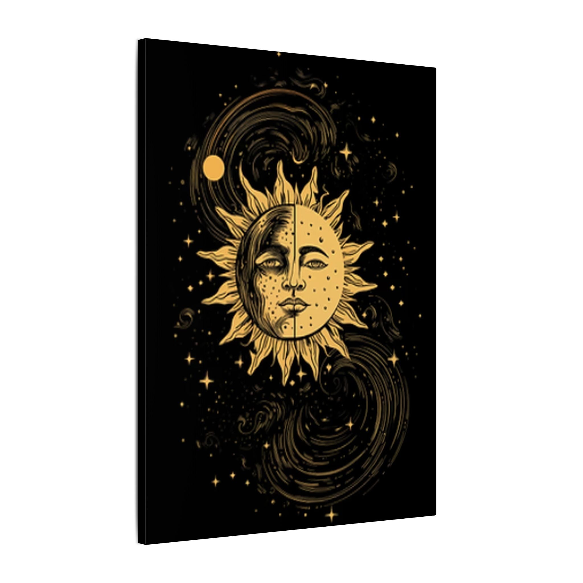 Celestial Sun Moon Canvas Wall Art Mystic Boho Astrology Decor Gold Cosmic Sun & Moon Spiritual Wall Decor Canvas Art 18" x 24"