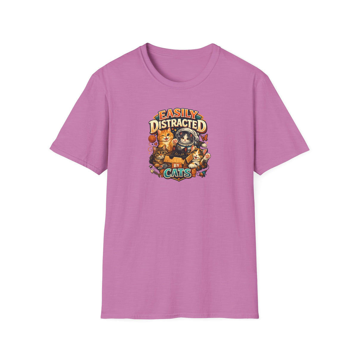 SatsandStripes.com Easily Distracted by Cats T-Shirt Cute Cat Lover Shirt Funny Cat Mom Tee Cozy Pet Lover Gift Orchid