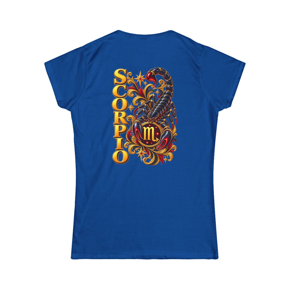 SatsandStripes.com Scorpio Zodiac Women’s SoftStyle T-Shirt – Bold Scorpion Back Print Astrology Tee Royal Blue