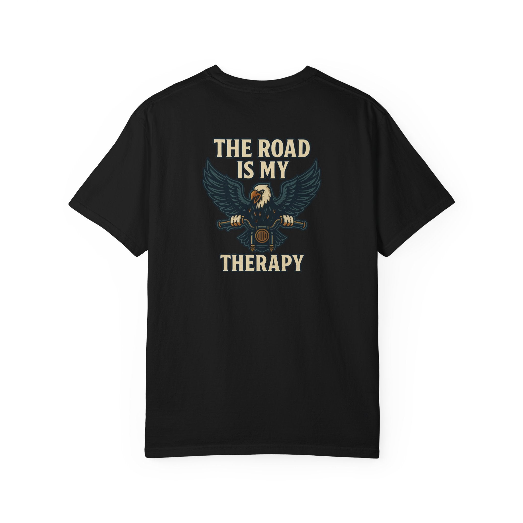 Sats and Stripes The Road is my Therapy T-shirt Harley Motorcycle Rider Tee Black