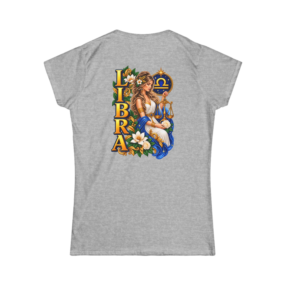 SatsandStripes.com Libra Zodiac Women’s T-Shirt – Elegant Astrology Back Print Tee  September 23–October 22 - Grey