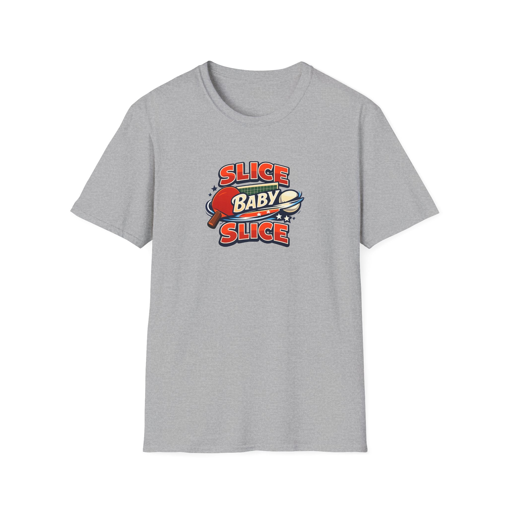 Sats and Stripes Slice Baby Slice Table Tennis T-Shirt Ping Pong Graphic Tee Grey