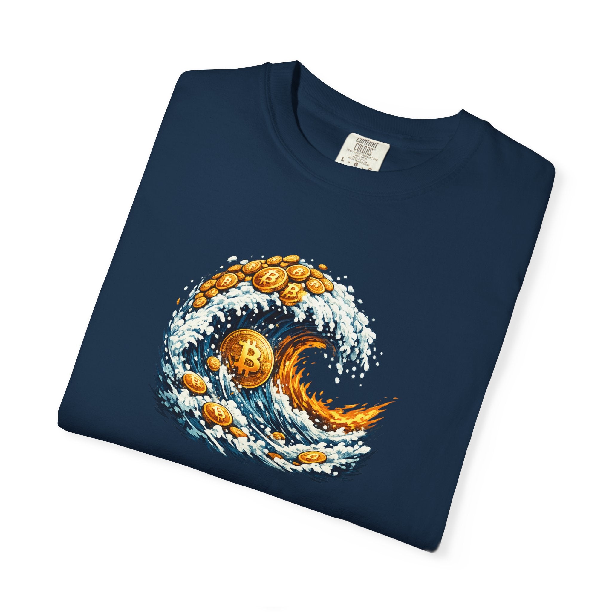Bitcoin Tidal Wave T-Shirt Futuristic Crypto Graphic Tee Bitcoin Art Shirt Crypto Gift for Him 12 colors 100% cotton