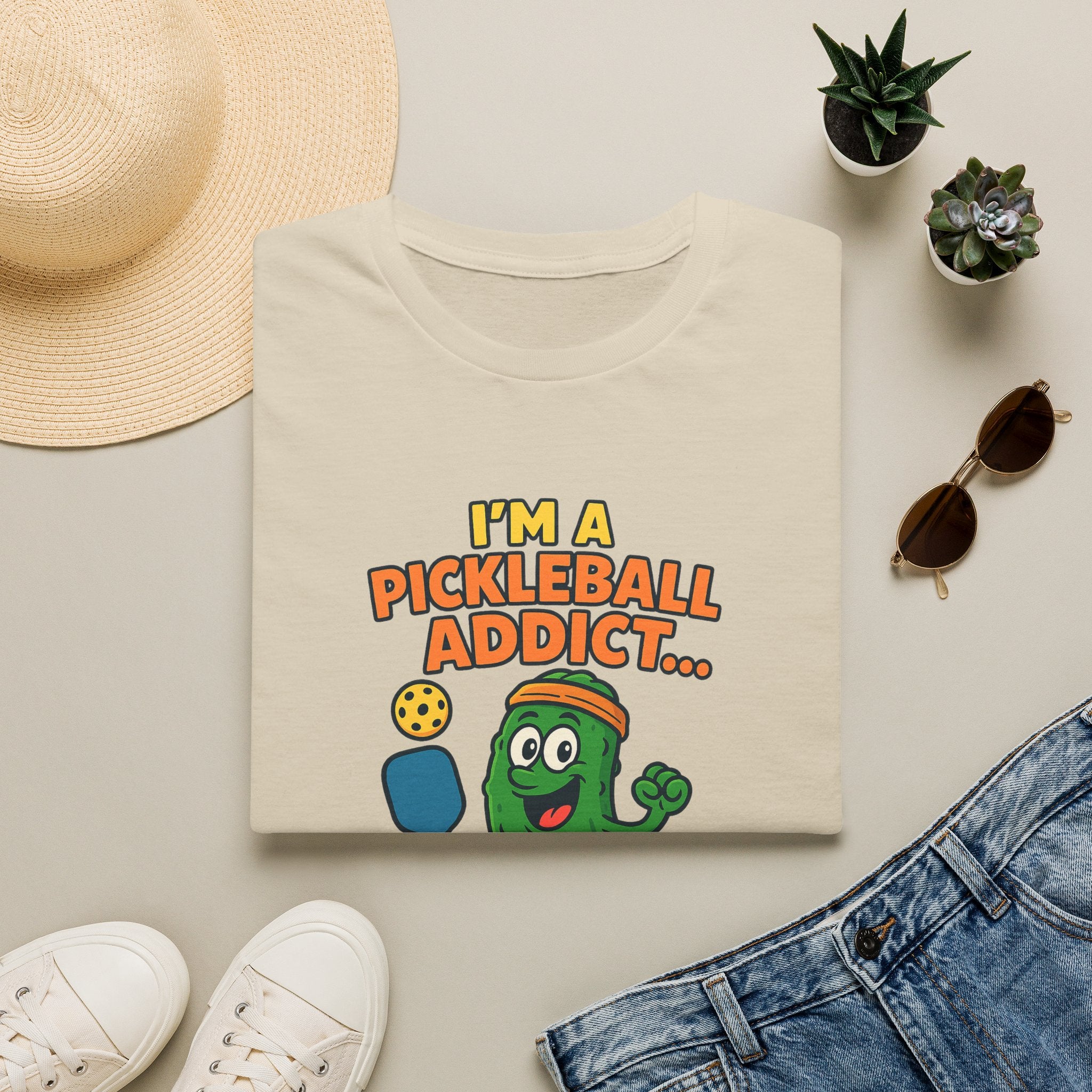 Sats and Stripes I'm a Pickleball Addict and I'm not Even Trying to Recover T-Shirt Sand Folded