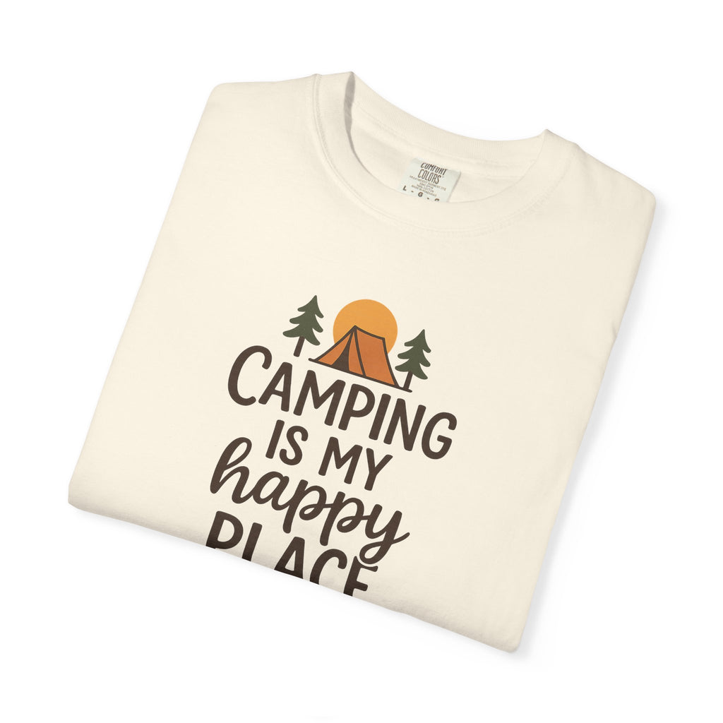 Camping Is My Happy Place T-shirt Camping Graphic Tee, Tent & Campfire Design 5 colors 100% cotton