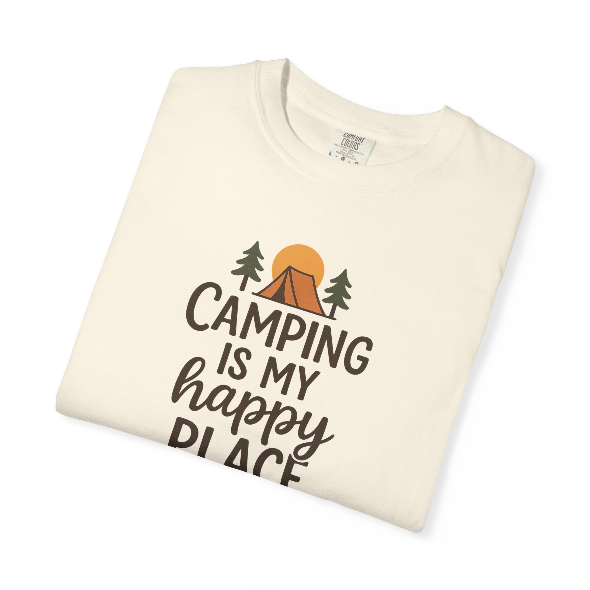Camping Is My Happy Place T-shirt Camping Graphic Tee, Tent & Campfire Design 5 colors 100% cotton