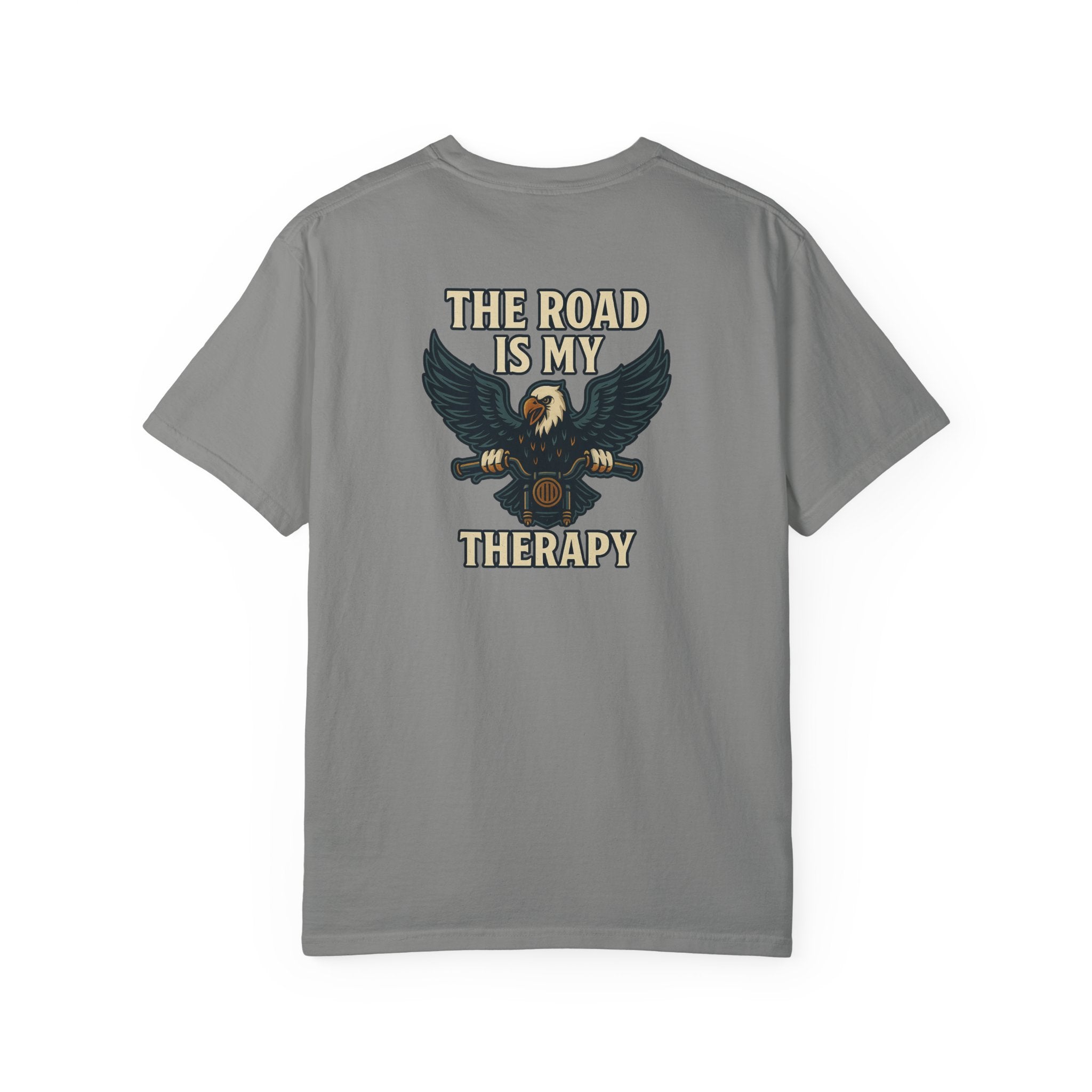 Sats and Stripes The Road is my Therapy T-shirt Harley Motorcycle Rider Tee Gray