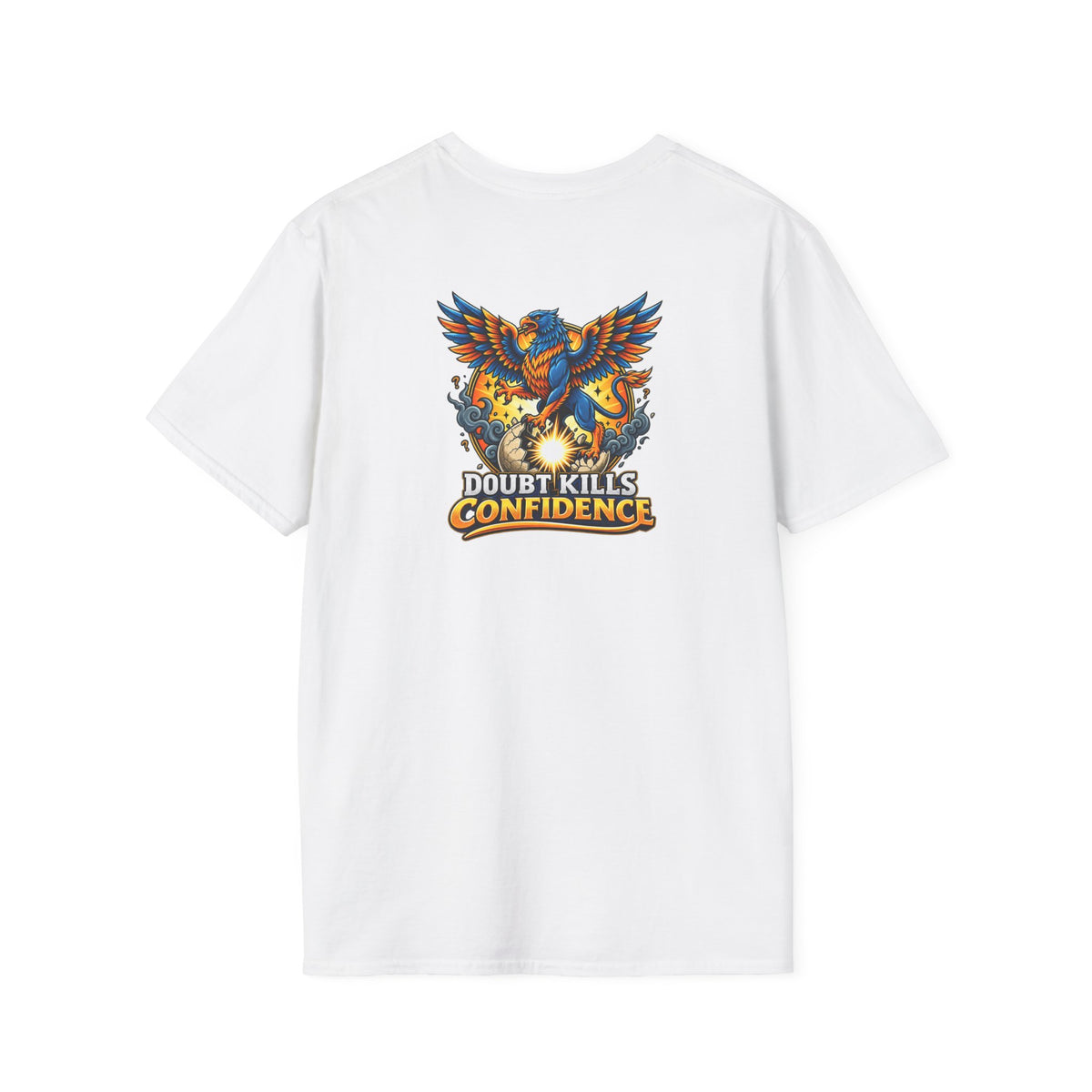 SatsandStripes.com Doubt Kills Confidence Phoenix T-Shirt – Motivational Back Print Graphic Tee White