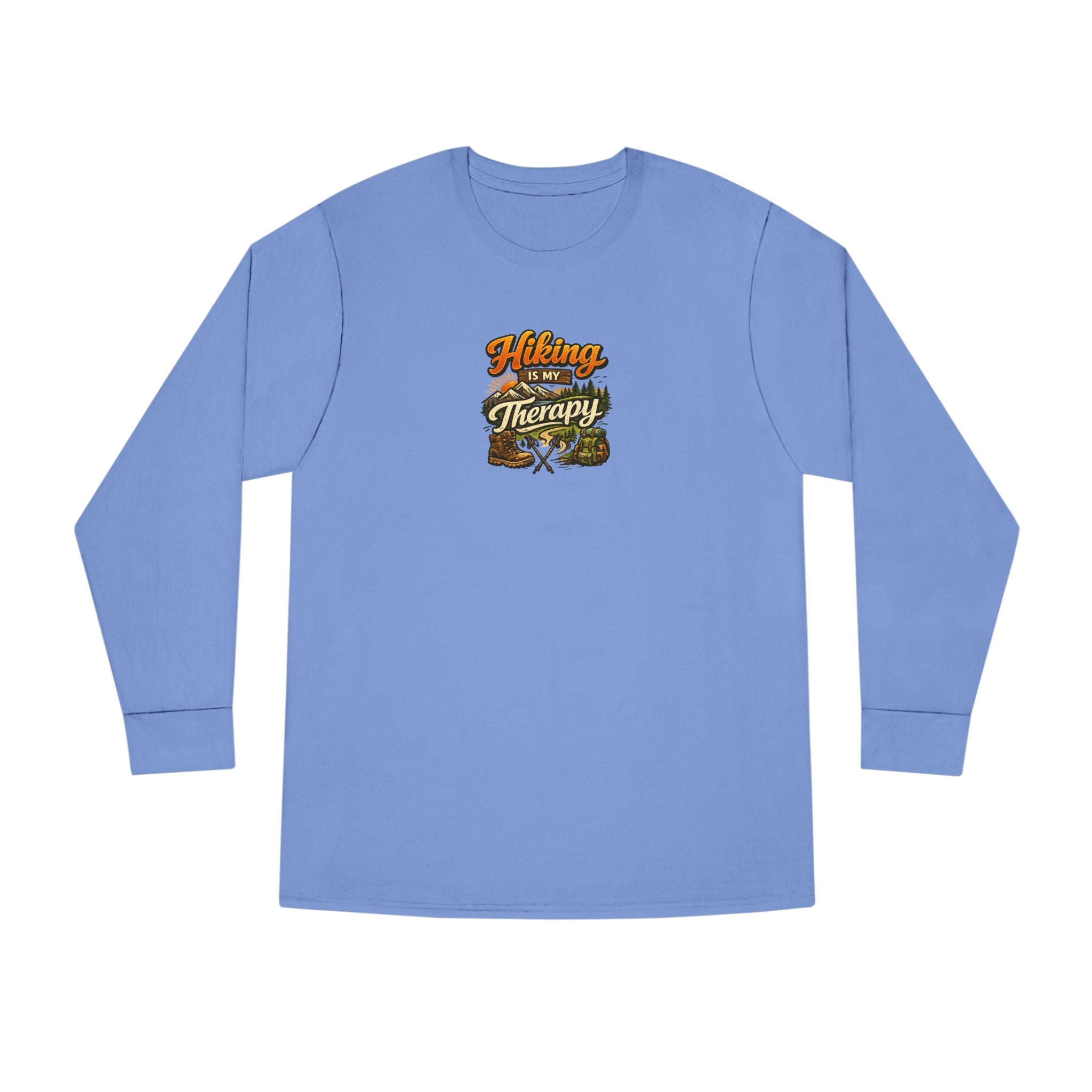 Women's Hiking Is My Therapy Long Sleeve Shirt Funny Hiking Tee Outdoor Nature Lover Gift Camping Trail Top 7 colors 100% cotton