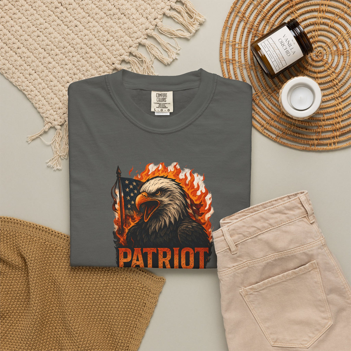 SatsandStripes.com Patriot Eagle T-Shirt Bald Eagle American Flag Graphic Tee Freedom-USA Pride Grey