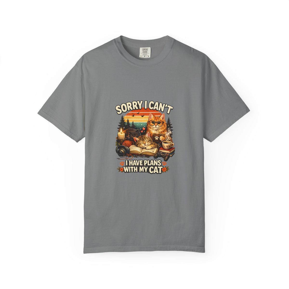 SatsandStripes.com Sorry I Can't I Have Plans With My Cat T-Shirt Funny Cat Lover Shirt Cat Mom Tee Gift for Cat Owners Grey
