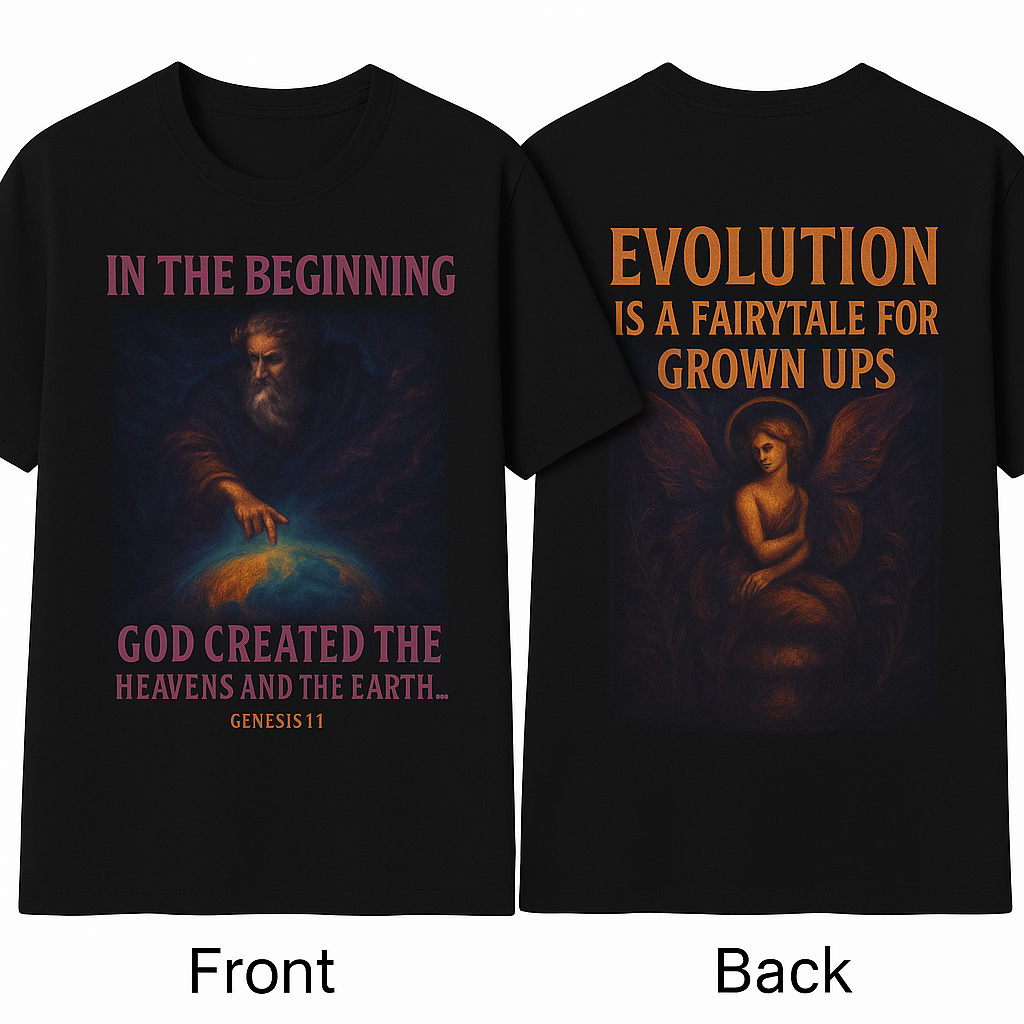 Creation vs Evolution Christian T-Shirt Genesis 1:1 Bible Verse Faith Statement Tee 2 colors 100% cotton