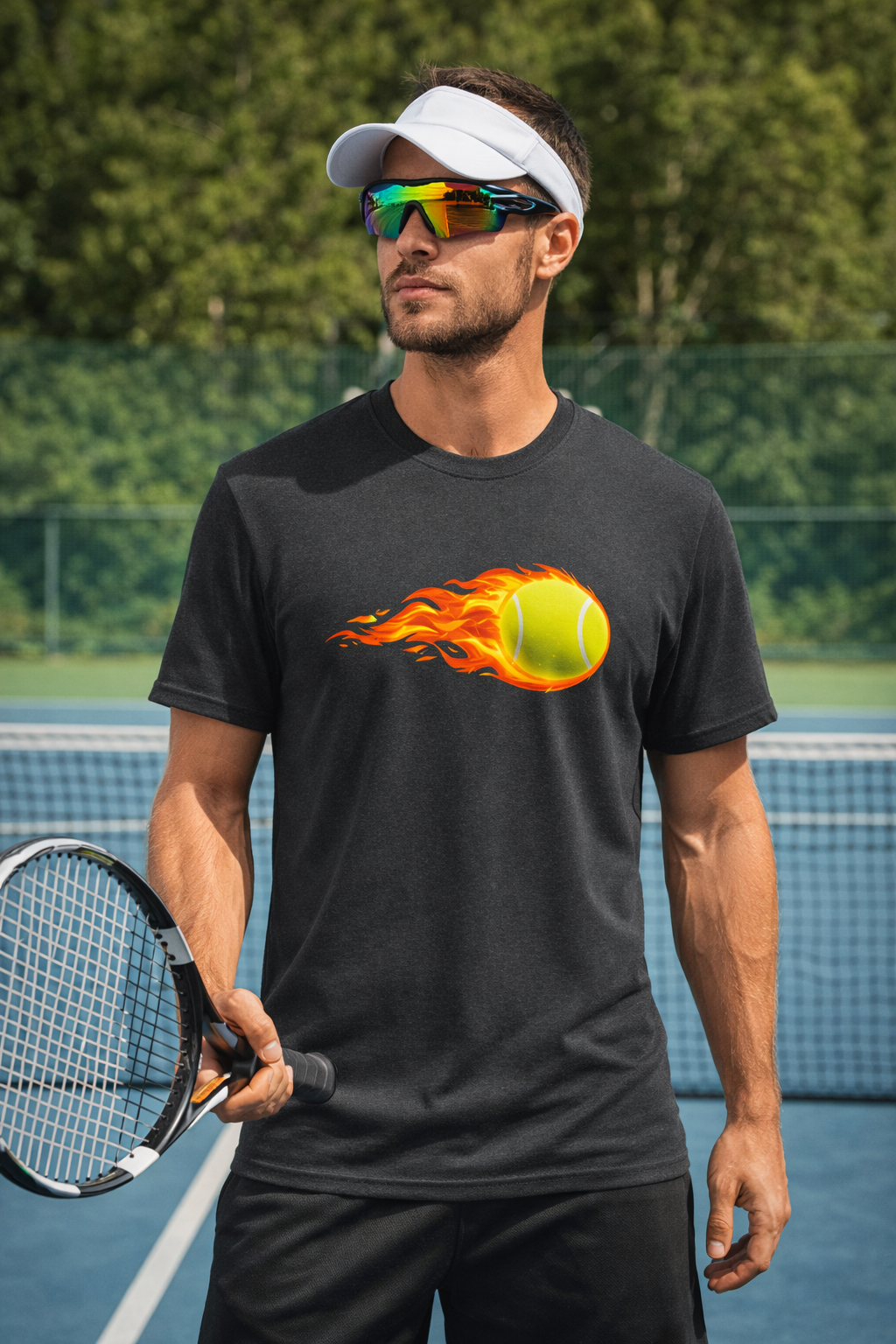 Flaming Tennis Ball Shirt Cool Tennis Player Graphic Tee Tennis Lover Gift 4 colors 100% cotton