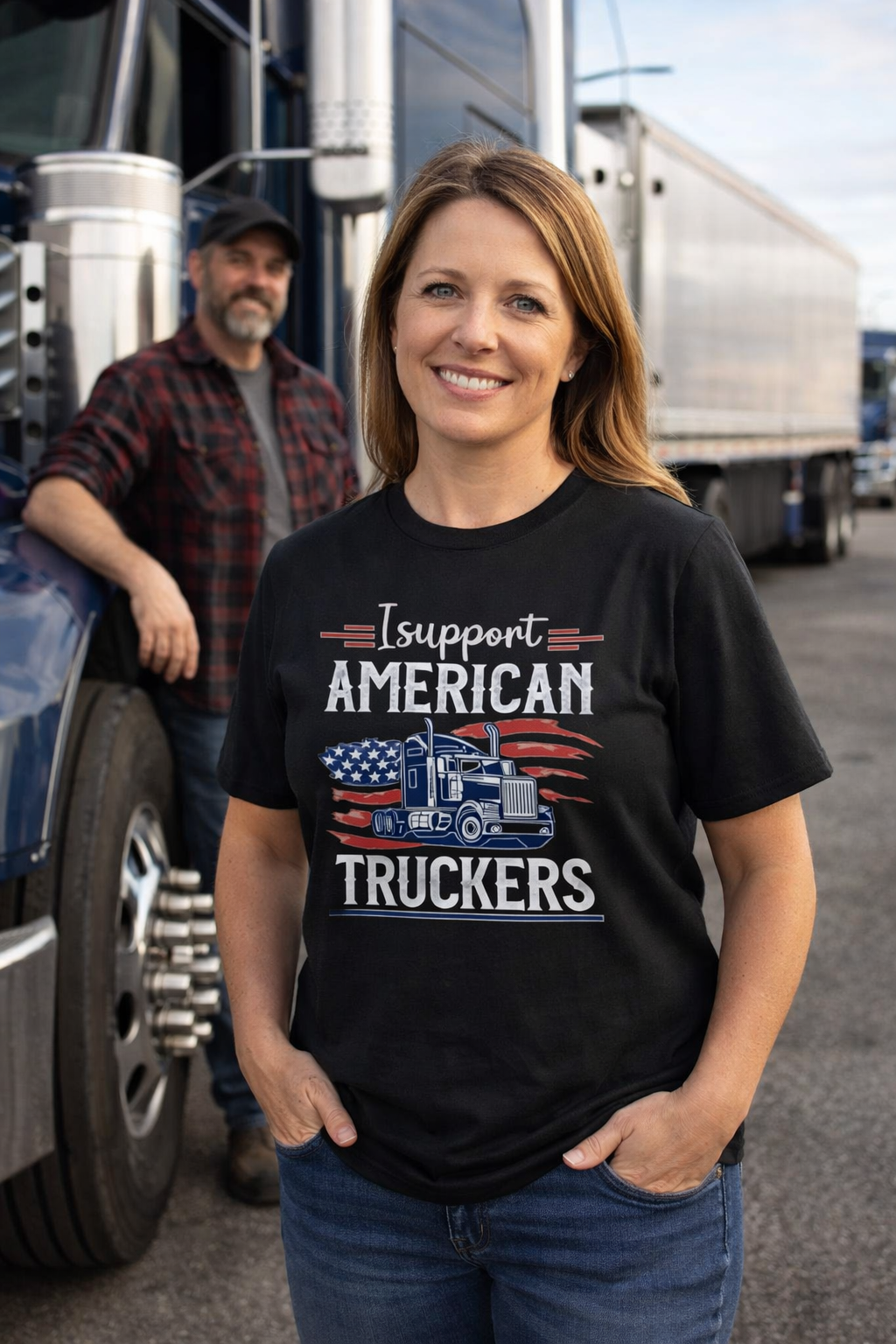 I Support American Truckers Shirt Trucker Wife Support Tee Patriotic Truck Apparel Proud Trucker Family Gift 5 colors 100% cotton
