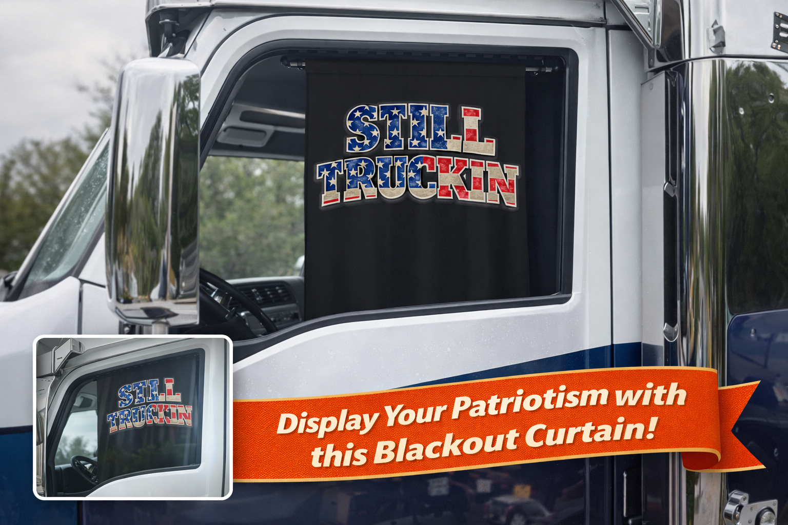 Trucker Blackout Curtain Still Truckin Patriotic USA Window Curtain Truck Cab Privacy Shade Man Cave Garage Curtain 50" × 84"