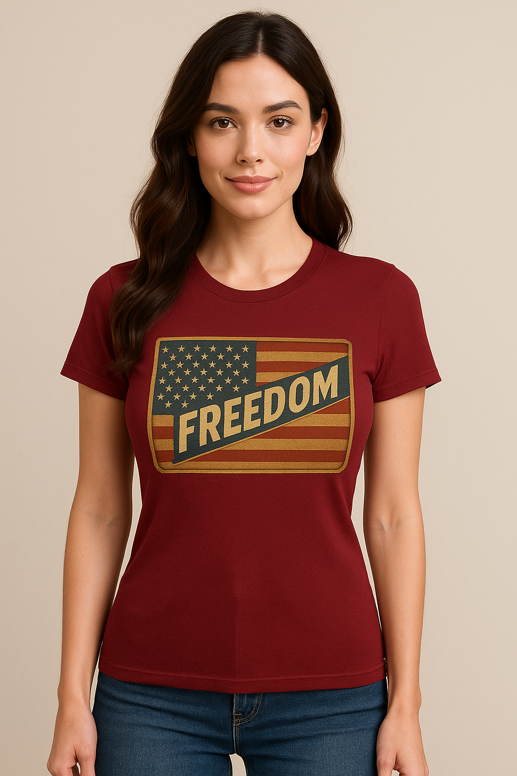 Vintage Amerikanische Flagge FREEDOM T-Shirt Patriotisch USA Grafik Tee 4 Farben 100% Baumwolle