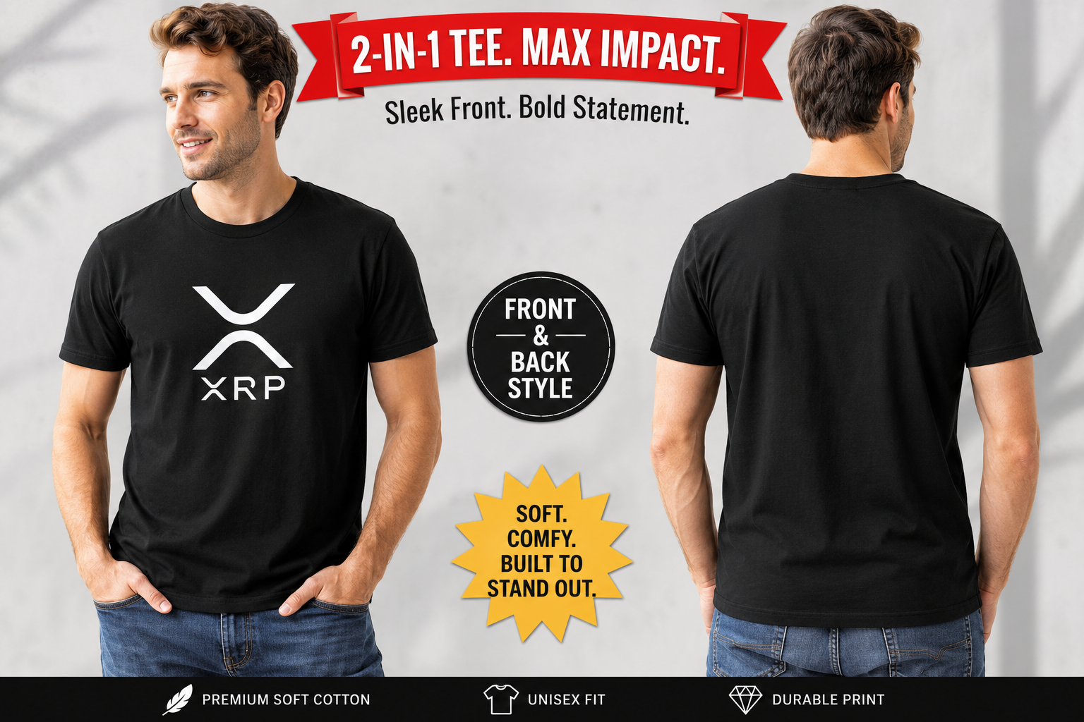 Sats and Stripes XRP Vibes Only Ripple Crypto Streetwear T-Shirt Black Male Model