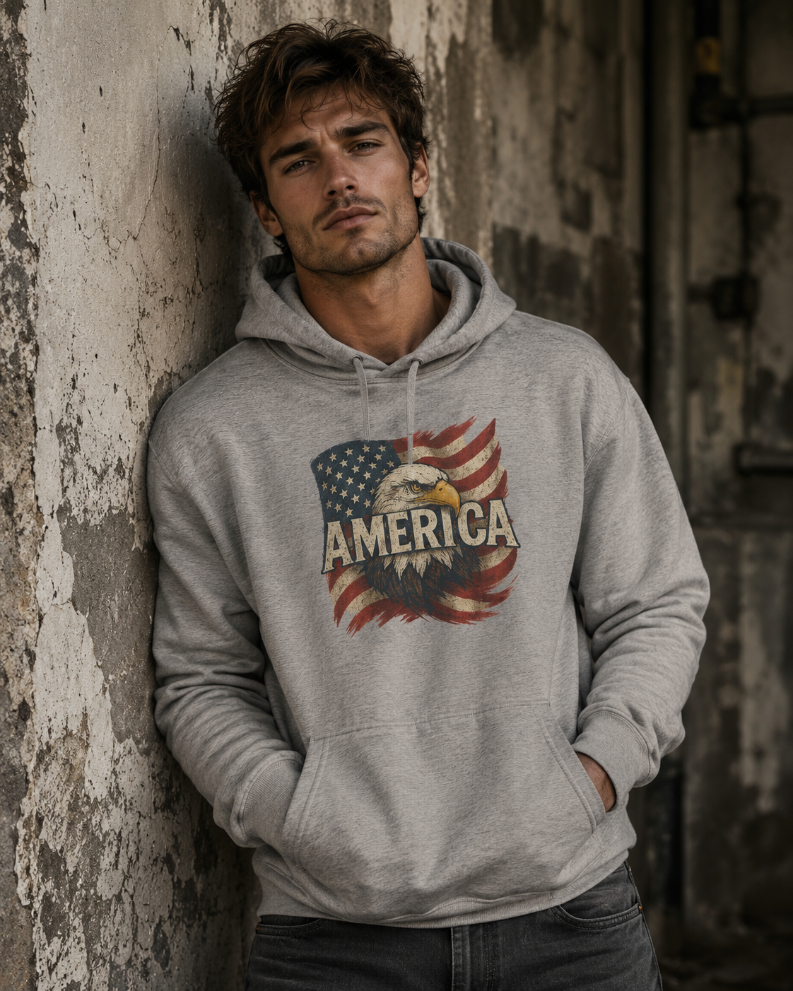 Men's America Hoodie Bald Eagle Vintage Flag Sweatshirt Patriotic USA Apparel 2 colors