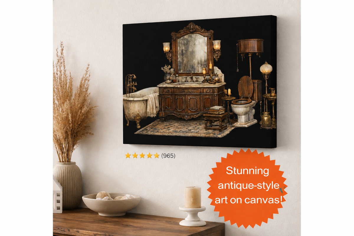 Sats and Stripes Antique Bathroom Canvas Art Vintage Clawfoot Tub Wall Art Rustic Bathroom Decor Farmhouse Bath Wall Canvas