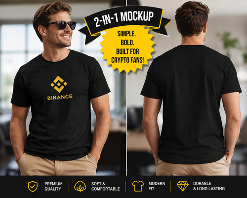 Sats and Stripes Binance (BNB) Crypto Blockchain T-Shirt with Bold Binance Logo Design Black Male Model