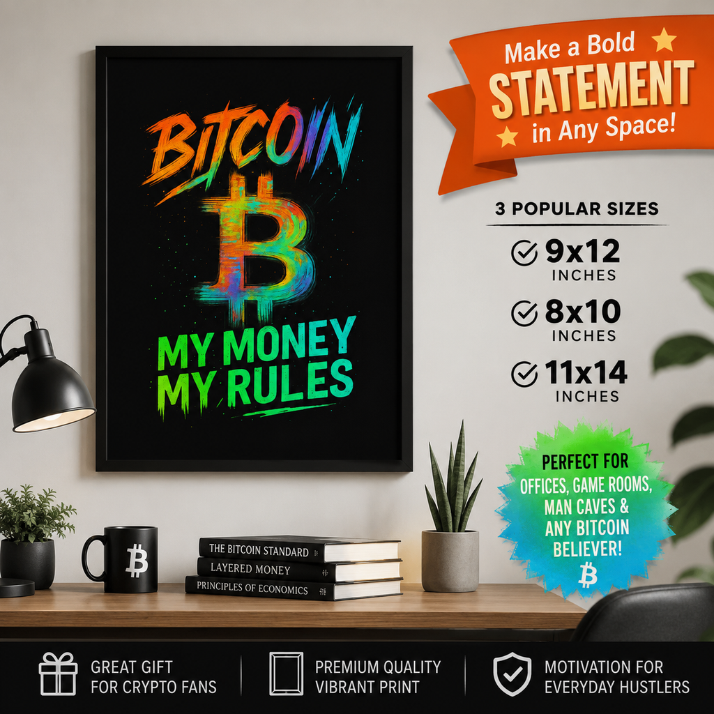 Sats and Stripes Bitcoin Poster-My Money, My Rules. Neon Graffiti Edition