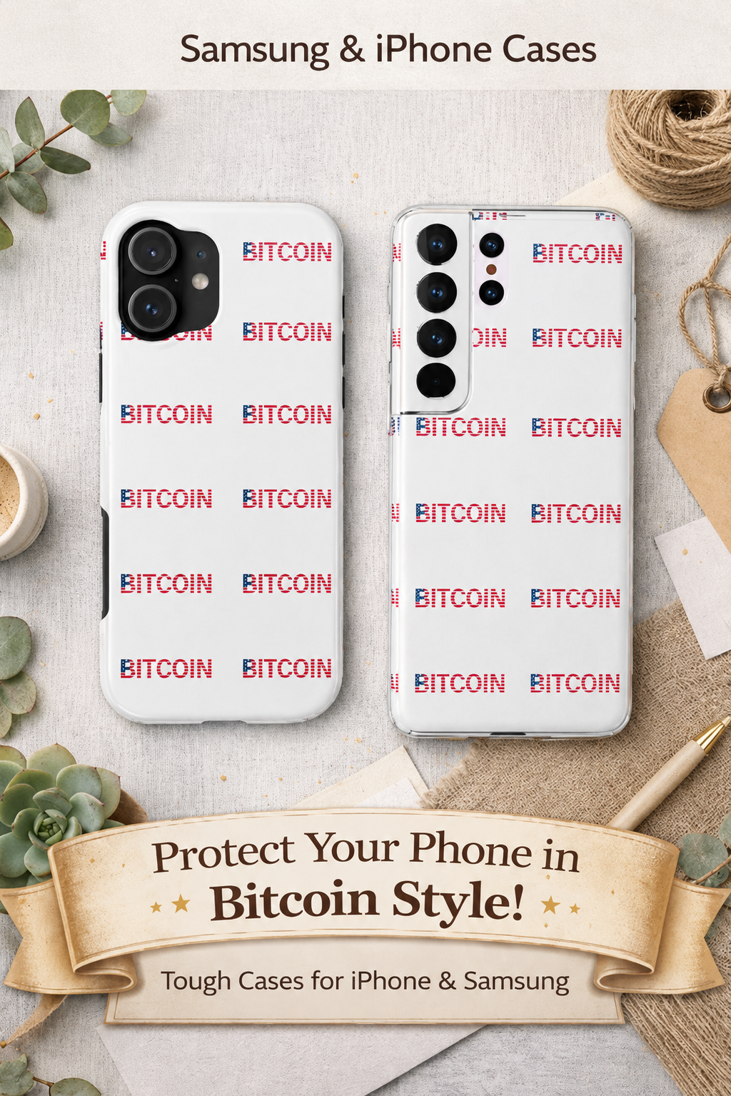 Bitcoin Tough Phone Case Crypto Phone Case iPhone and Samsung Case Glossy Protective Cover Bitcoin Logo Case