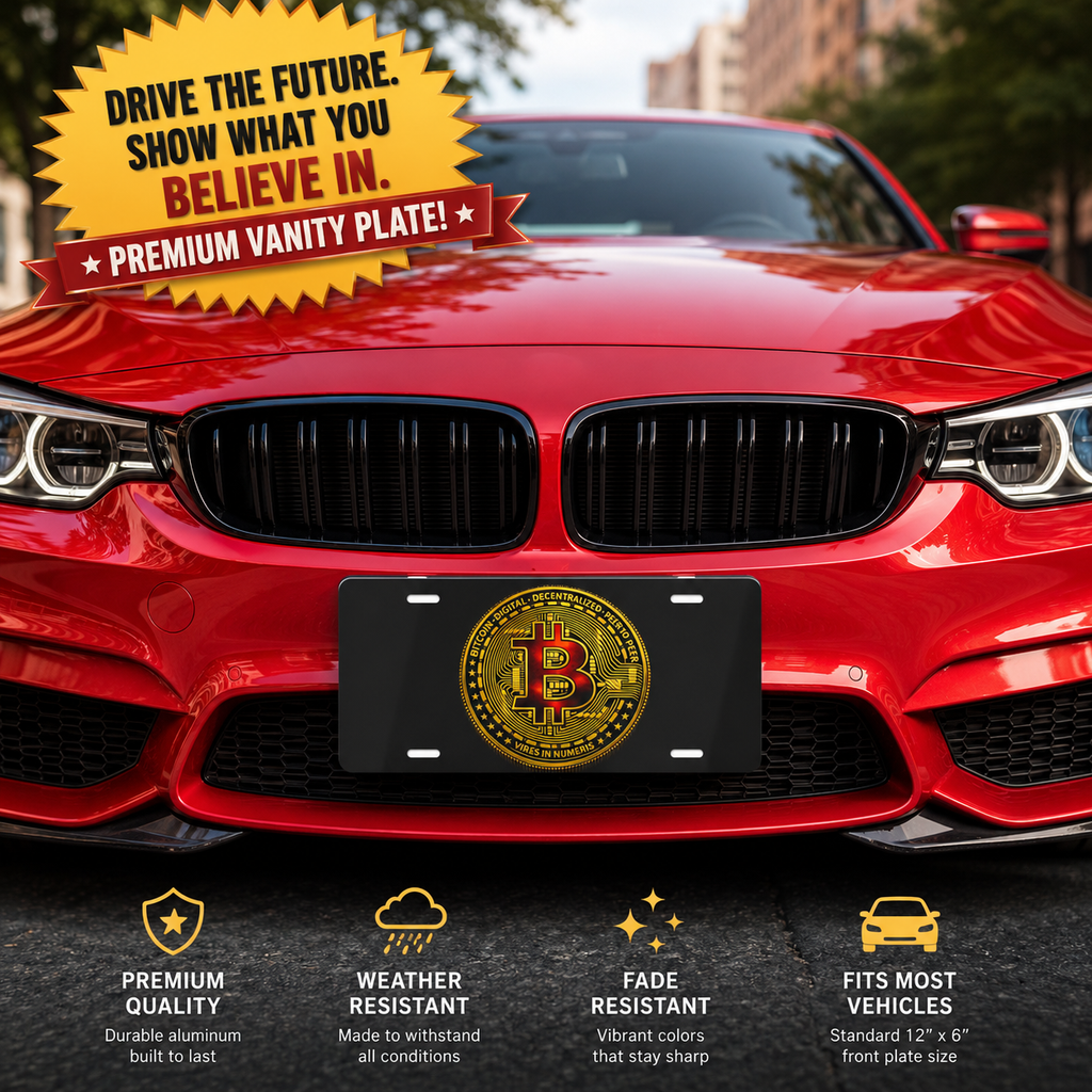 Red And Gold Bitcoin Vanity Plate Aluminum Front License Plate