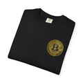 SatsandStripes.com Bitcoin Gold Coin Pocket Logo T-Shirt Black Folded