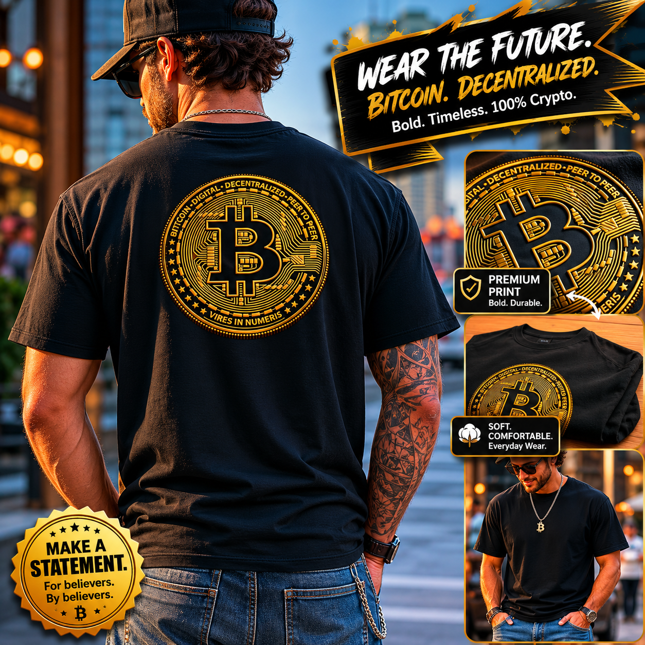 Bitcoin Coin Back Print T-Shirt Crypto Decentralized Graphic Tee 5 colors 100% cotton