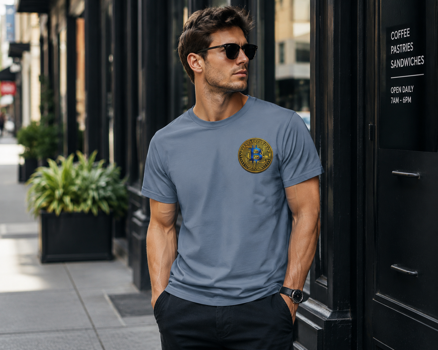 Bitcoin Blue Gold Coin Pocket Logo T-Shirt 4 colors 100% cotton