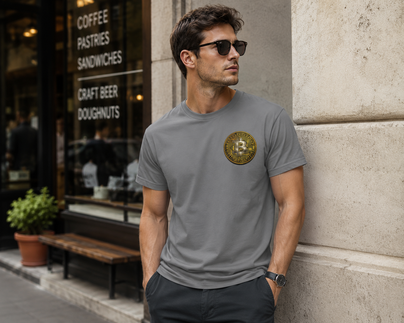 Bitcoin Silver Gold Coin Pocket Logo T-Shirt 4 colors 100% cotton