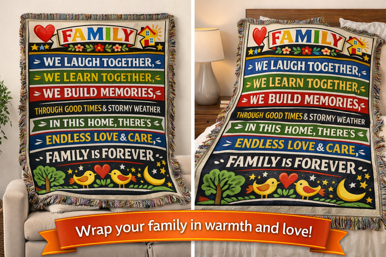 Family Values Woven Blanket Cozy Inspirational Throw Meaningful Family Gift Home Decor 52 x 37
