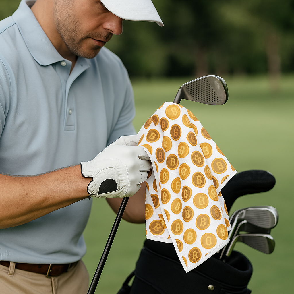 Fore the Bitcoin Golf Towel Crypto Coin Pattern Flex a little and let everyone know your game and your portfolio are solid