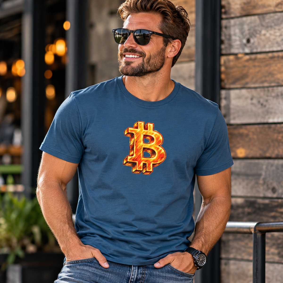 Fiery Bitcoin Logo Softstyle® T-Shirt Bold BTC Graphic Tee for HODLers & Bitcoin Fans 4 colors - 100% cotton