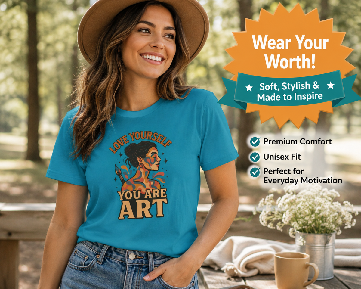 SatsandStripes.com Love Yourself You Are Art T-Shirt Inspirational Graphic Tee for Women Retro Self Love Shirt 8 colors 100% cotton