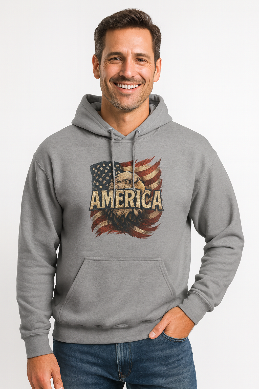 Herren America Hoodie mit Weißkopfseeadler und Vintage-Flagge, patriotisches USA-Kleidungsstück (2 Farben)