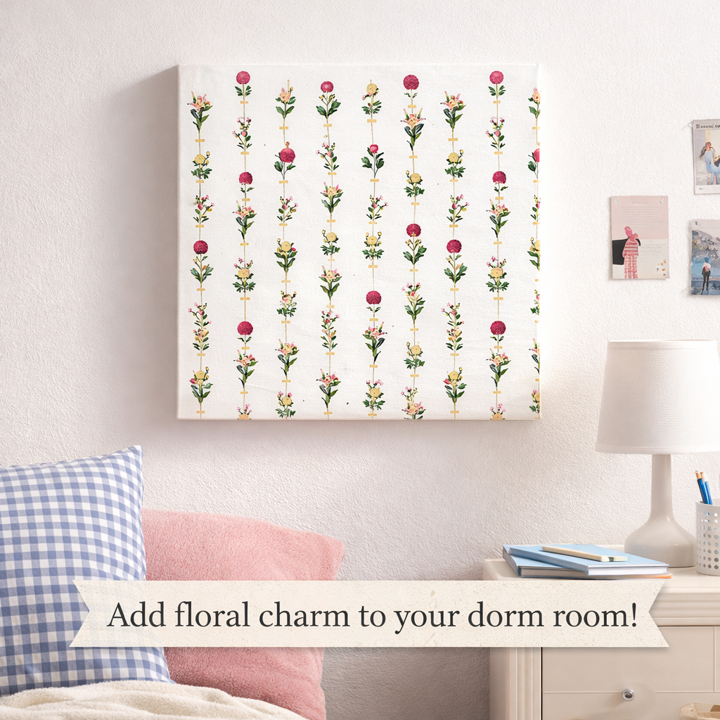 Minimalist Floral Canvas Wall Art Vertical Flower Pattern Wall Decor Dorm Room Decor Canvas Print Cute College Wall Art 14 x 14